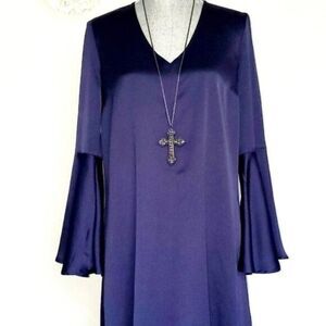 New York & Company 3/4 Sleeve Ruffle Tunic Dress Navy  Size Medium  NWT